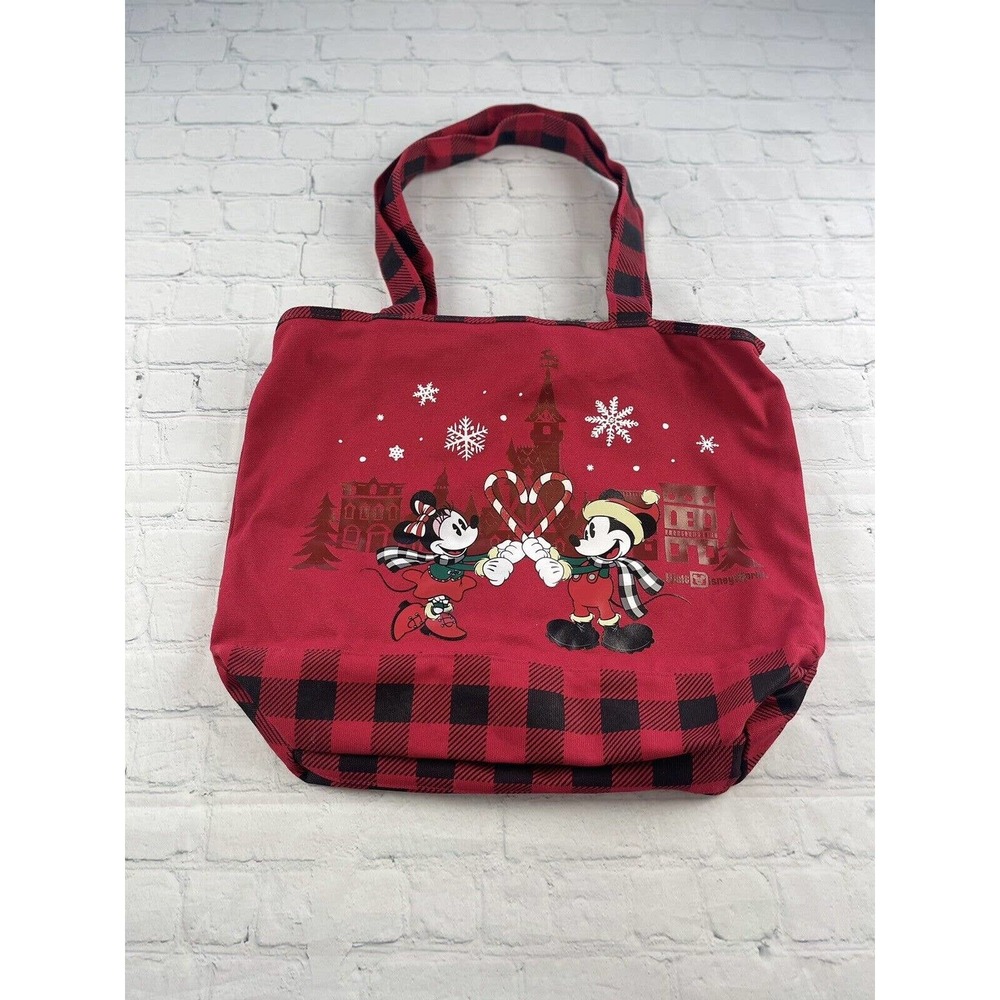 Walt Disney Parks Santa Mickey & Minnie Mouse Christmas Holiday Large Tote